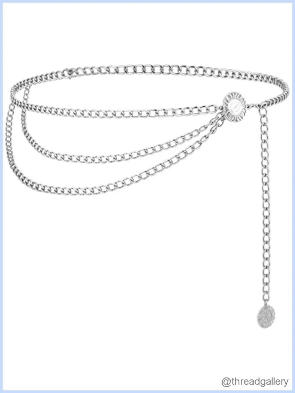 Silver Multilayer Chain Belt with Coin Pendants Adjustable Waist Jewelry
